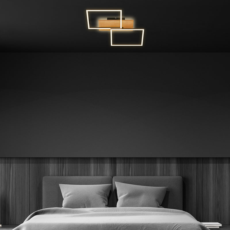 BRILONER Leuchten Deckenleuchte LED in Schwarz mit Holz, 30 W