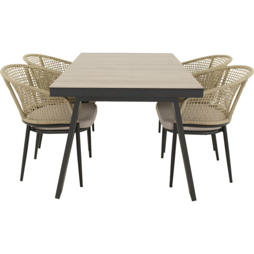 Lesli Living Kioto Stuhl in beige, Gartenstuhl mit Armlehne