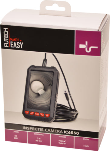 FUTECH IC6550 Inspektionskamera mit 5-Zoll-Farbdisplay, 5 m Sonde