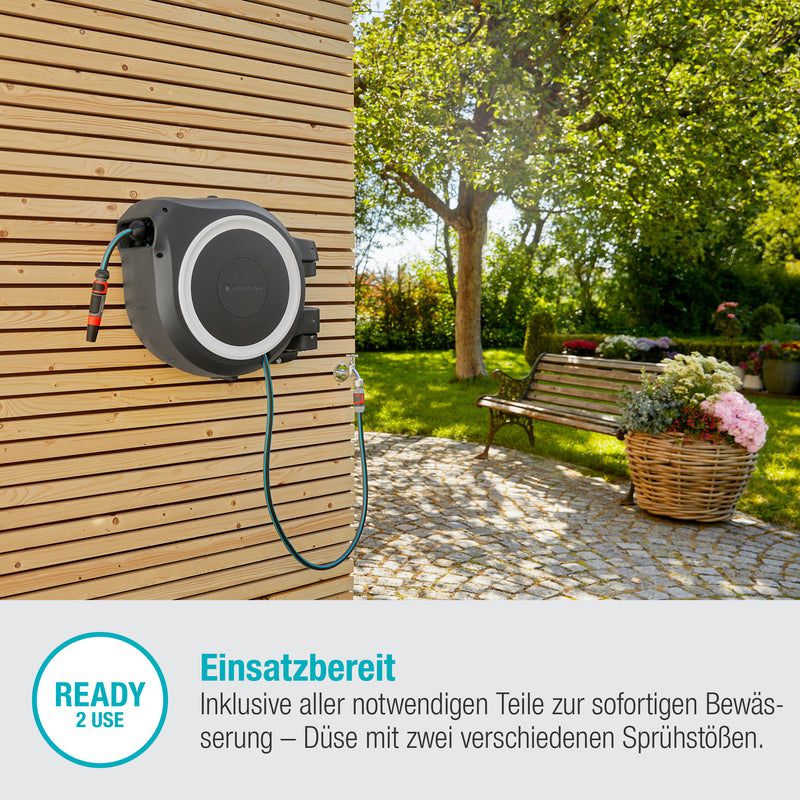 GARDENA Wand-Schlauchbox RollUp L, weiß, mit 30 m Schlauch