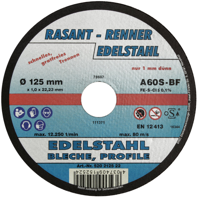 DISC RASANT-RENNER Trennscheibe für Edelstahl 125 x 1,0 mm (10 Stk)