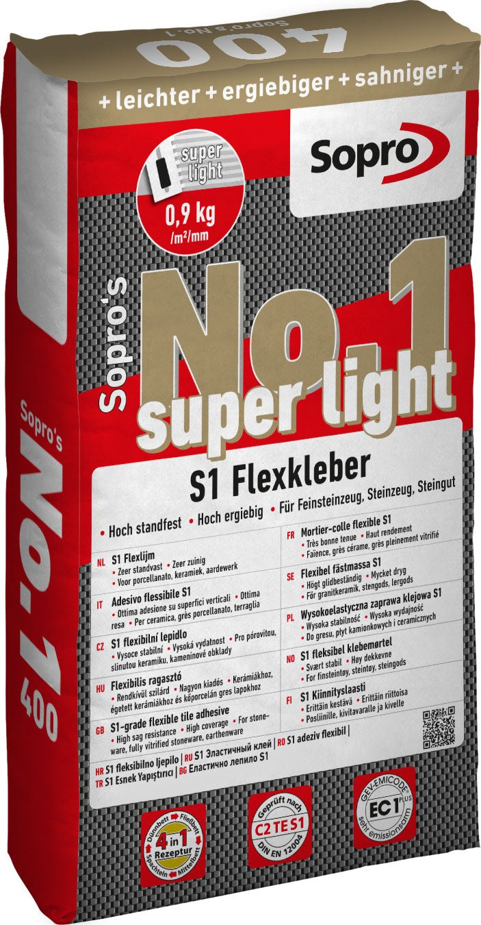 Sopro's No.1 400 Grau Super Light Flexkleber, 15 kg