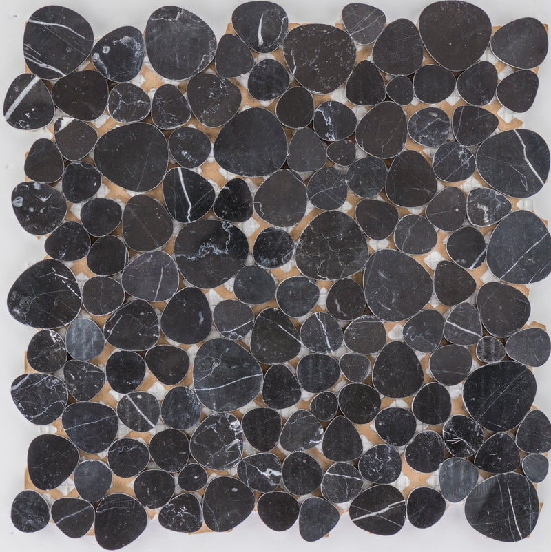EUROSTONE MO 30x30 Eust Naturs. schwarze ovale Fliese, poliert