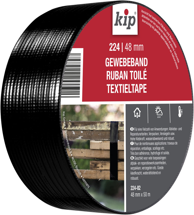 Kip Gewebeband Typ 224 schwarz, 48 mm x 50 m Minikarton