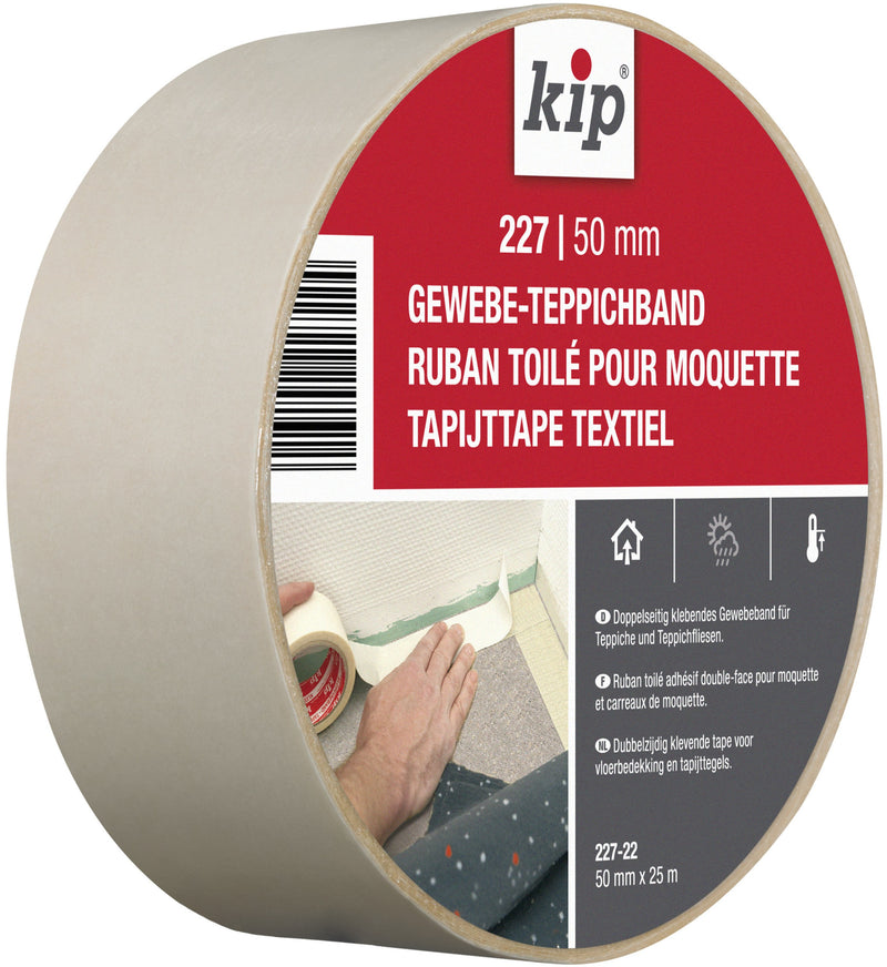 Kip Gewebe-Teppichband weiß Typ 227, doppelseitig, 50 mm x 25 m