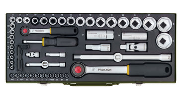 PROXXON Knarrenset Komplett-Steckschlüsselsatz 1/4" + 1/2" CV-Stahl, 56-teilig
