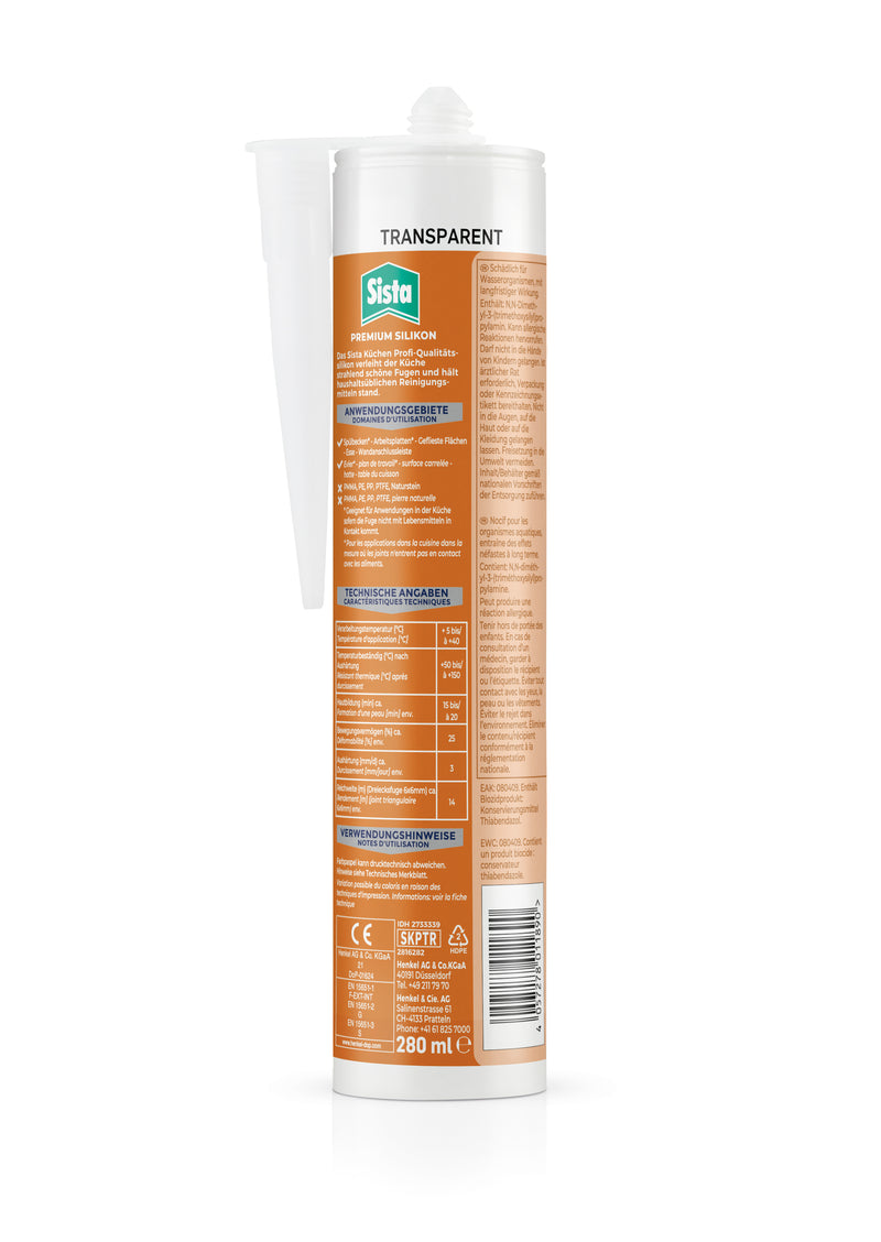 Sista Küche Sanitärsilikon transparent, 280 ml ProfiQualität