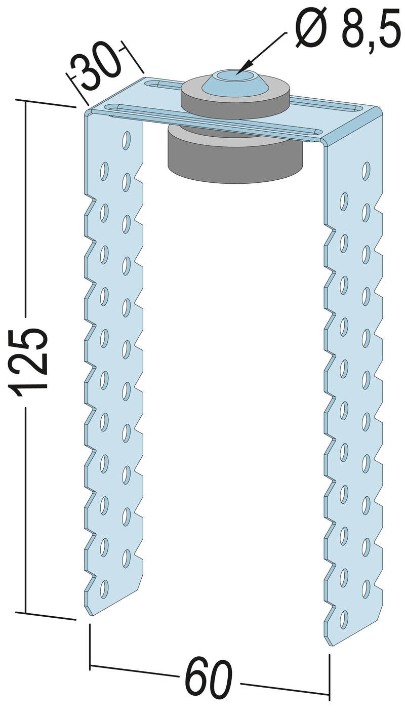 PROTEKTORWERK Direktabhänger 6160 schallentkoppelt, verzinkt, 125 mm