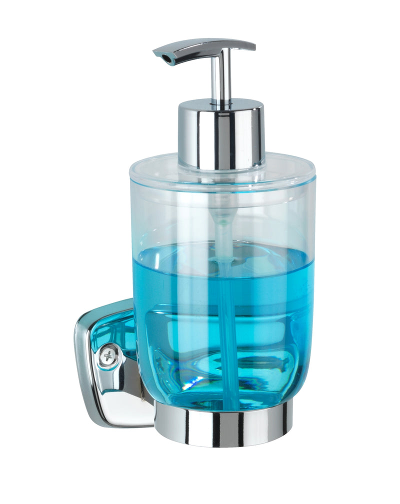 WENKO Basic Seifenspender Schraub-Wandmontage silber/transparent, Pumpflasche 7,8 x 17 cm