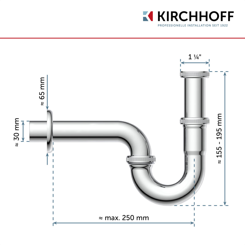 Schütte Röhrensiphon verchromt für Waschbecken, 1¼"x32 mm