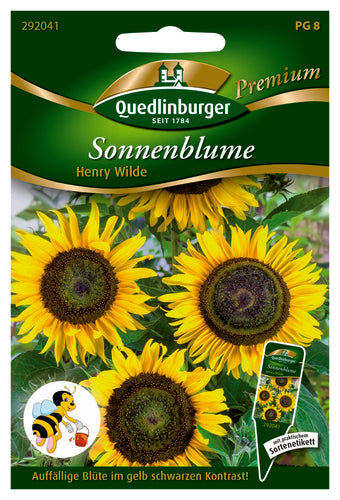QUEDLINBURGER Saatgut Sonnenblumen Henry Wilde, gelb-schwarz, ca. 250 cm