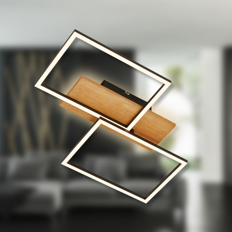 BRILONER Leuchten Deckenleuchte LED in Schwarz mit Holz, 30 W