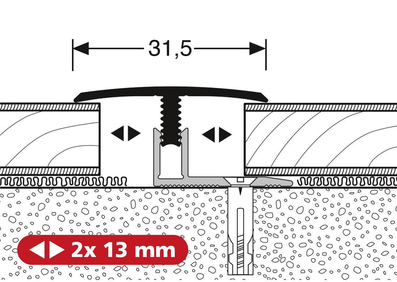 Parkettfreund Übergangsprofil PF 558 edelstahl 100 cm Uno-Click 7–12 mm Aluminium eloxiert
