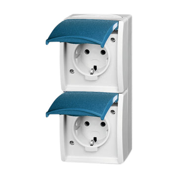 Busch-Jaeger Steckdose Ocean 2-fach senkrecht AP IP44 blau-grün 2x Schuko