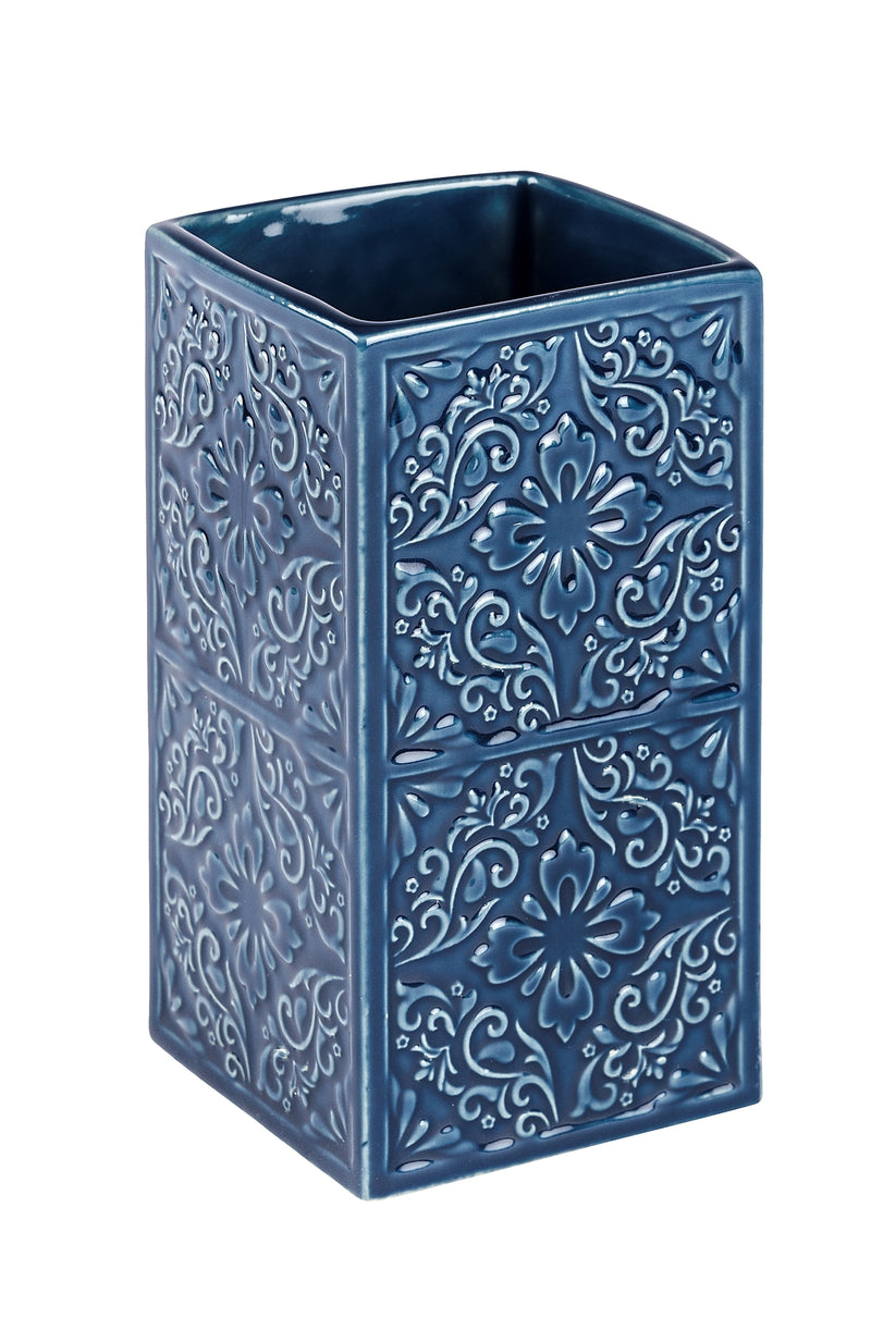WENKO Cordoba Zahnputzbecher Keramik in Blau, B x H x T 6,5 x 12 x 6,5 cm