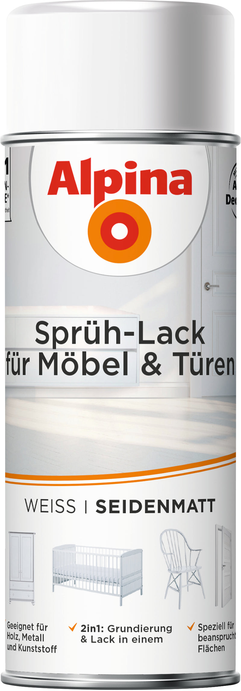 ALPINA Sprühlack für Möbel und Türen seidenmatt weiß 0,4 l Dose