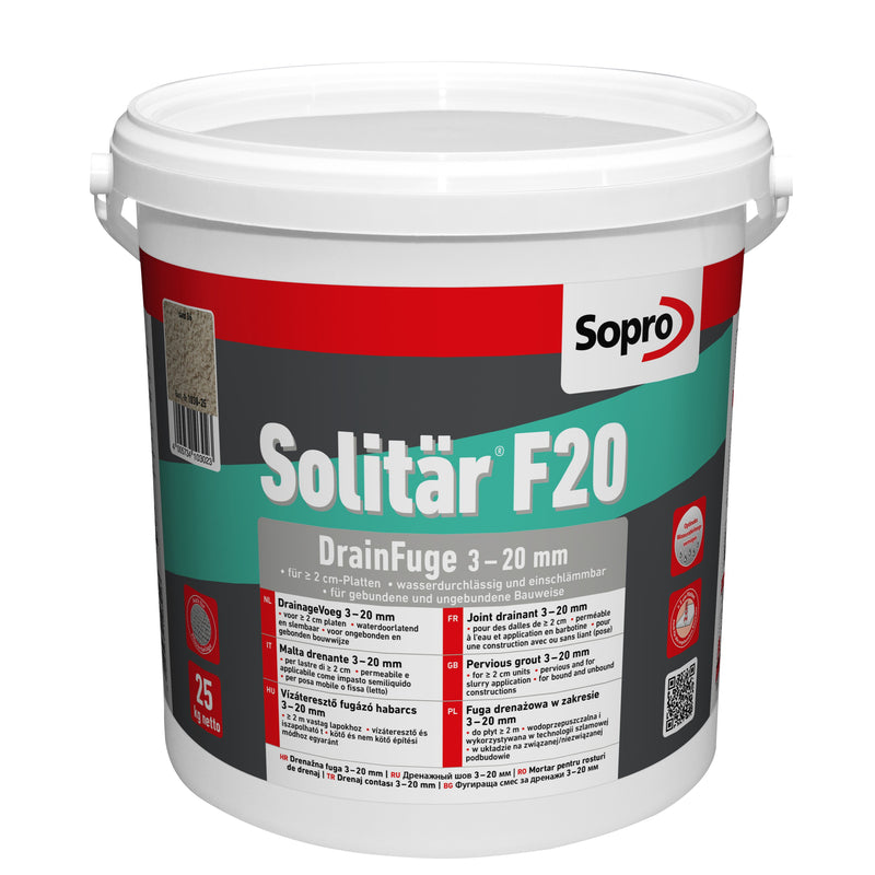 Sopro Solitär F20 Drainfuge Pflasterfugmörtel grau, 25 kg Eimer