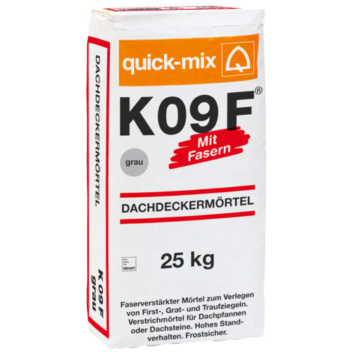 Quick-Mix Dachdeckermörtel K 09 F. mit Fasern, grau, 25-kg-Sackware (außen)