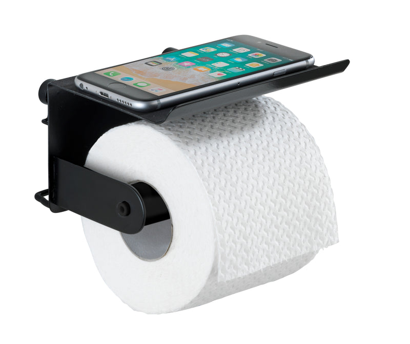 WENKO Classic Plus Toilettenpapierhalter mit Ablage schwarz, 14 x 10 cm