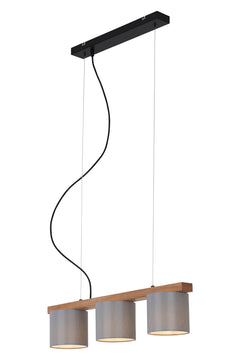 BRILONER Leuchten Pendelleuchte 3xE14 grau, Holz/ Stoff