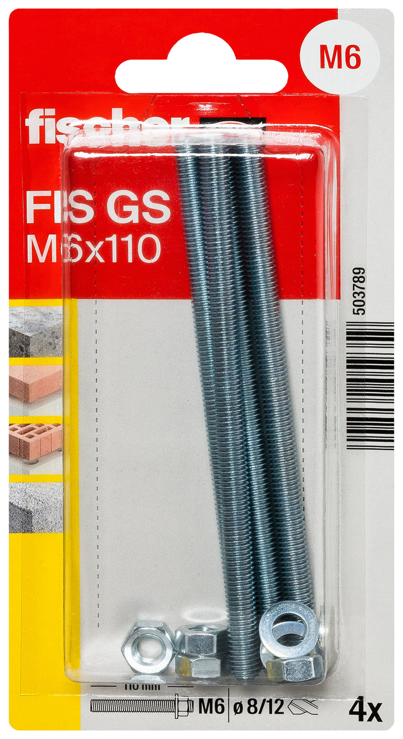 fischer Injektions-Gewindeanker FIS GS M6 x 110 aus Stahl – 4 Stück