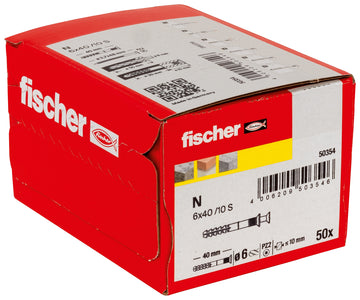 fischer Nageldübel N 6x40/10 S, Nylon, mit Senkkopf, 50 Stück