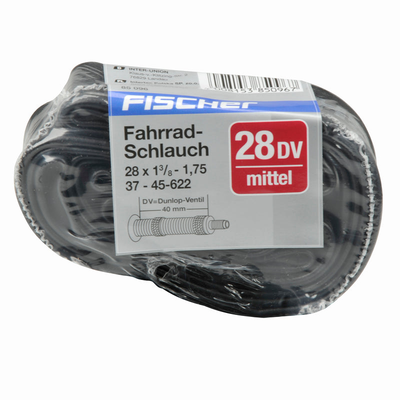 fischer Fahrradschlauch mit Dunlop-Ventil, schwarz, geschrumpft für 28"