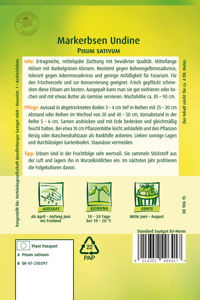 QUEDLINBURGER SAATGUT Markerbse Undine PG 4 Saatgut