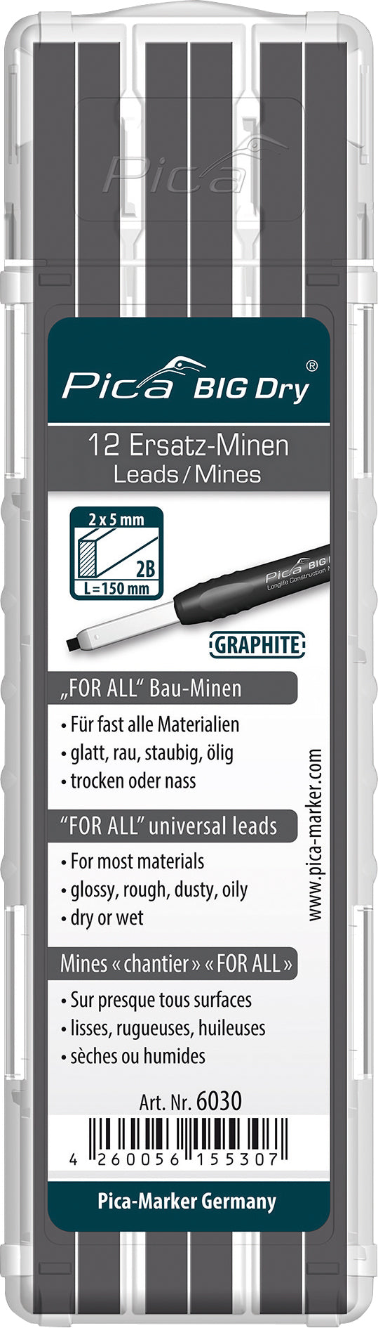 HaWe Ersatzminen-Set Pica Big Dry, grau, Höhe 150 mm, 12 Stück