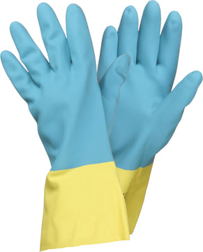 TRIUSO Naturlatex Schutzhandschuh blau/gelb mit Neopren-Überzug