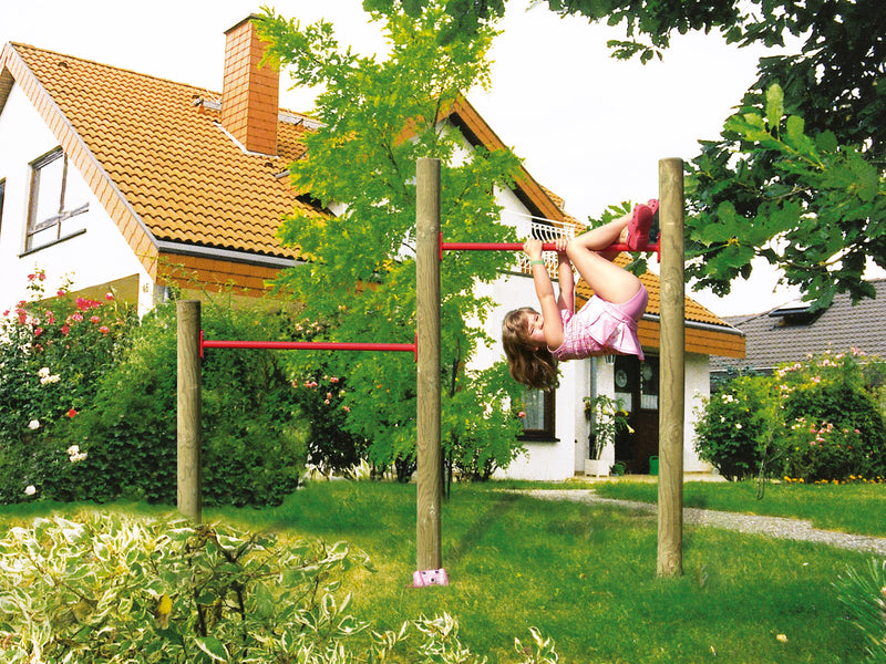 Meyer Holz Stufenreck Eddi 210 cm lang, grün/rot mit 2 Reckstangen