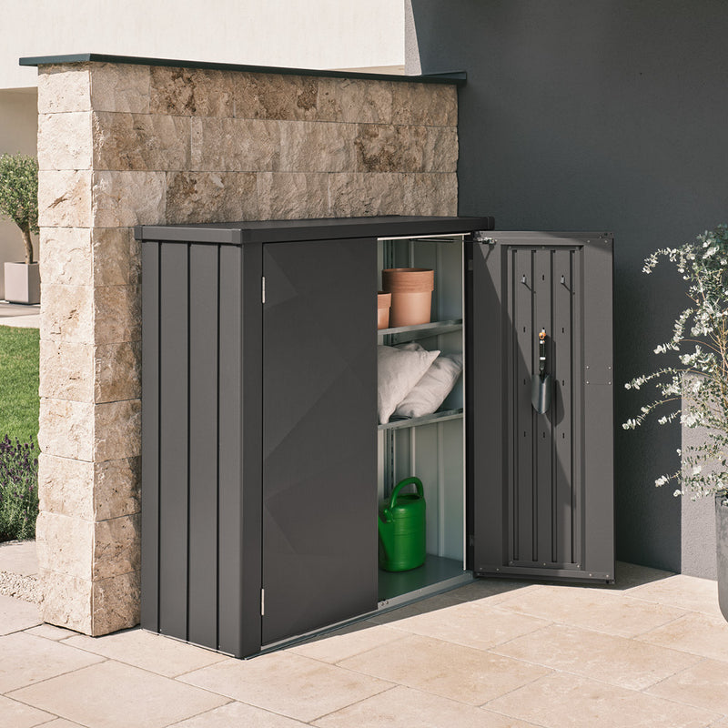 Biohort Terrassenschrank Romeo M (132 × 57 × 140,2 cm) Dunkelgrau-metallic X-Design