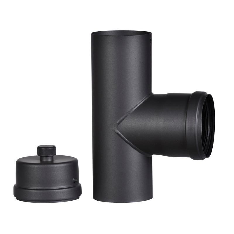 FIREFIX Pelletofen T-Stück Ø80 90° starr schwarz, Stahlblech 1,20 mm, ohne Tür