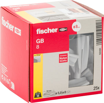 fischer Gasbetondübel GB 8 aus Nylon, für Porenbeton (25 Stück)