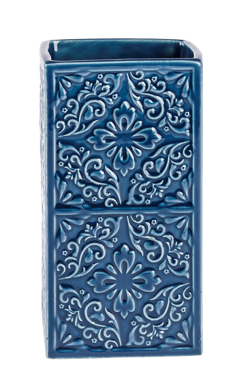 WENKO Cordoba Zahnputzbecher Keramik in Blau, B x H x T 6,5 x 12 x 6,5 cm
