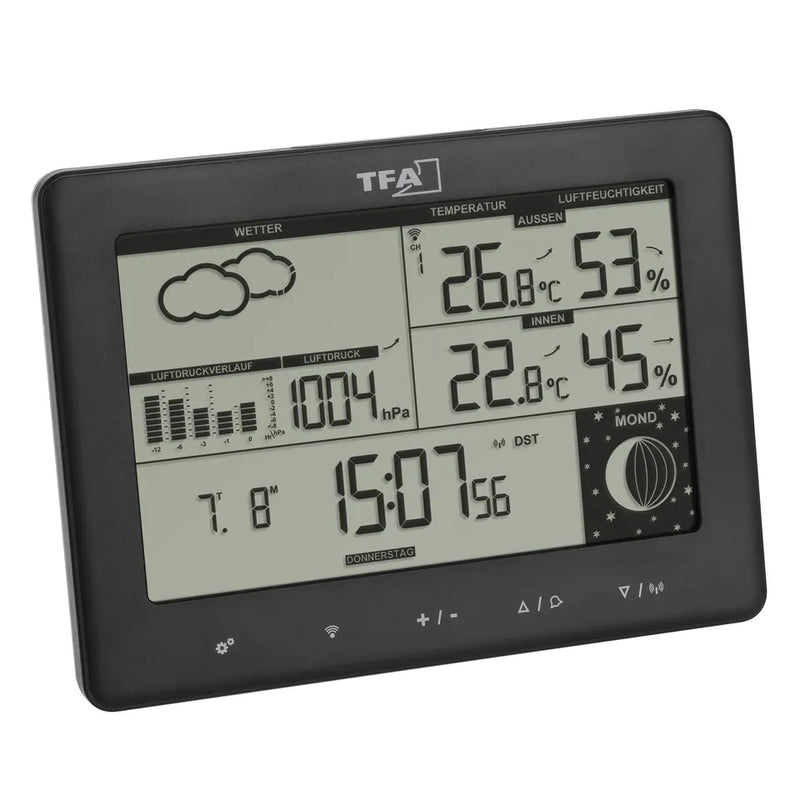 TFA ELEMENTS Funk-Wetterstation schwarz aus Kunststoff, digital mit Sender