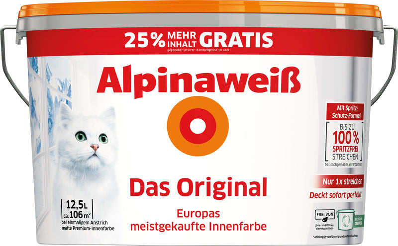 ALPINAweiß 10 L + 25% Gratis „Das Original Spritz-frei / PCR“