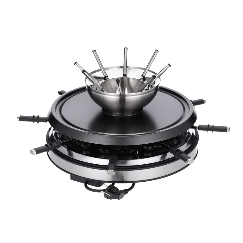 SEVERIN Raclette-Fondue Kombi F.8 für 8 Personen, Edelstahl-Gebläse schwarz