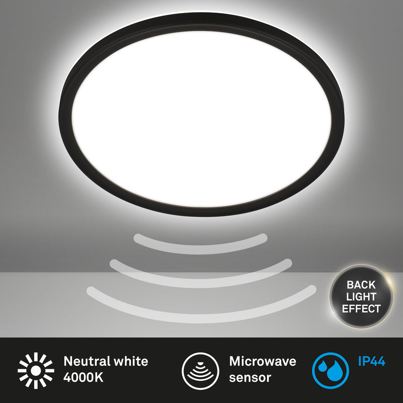 BRILONER Panel LED Ultra flat mit Backlight schwarz + Microwave IP44