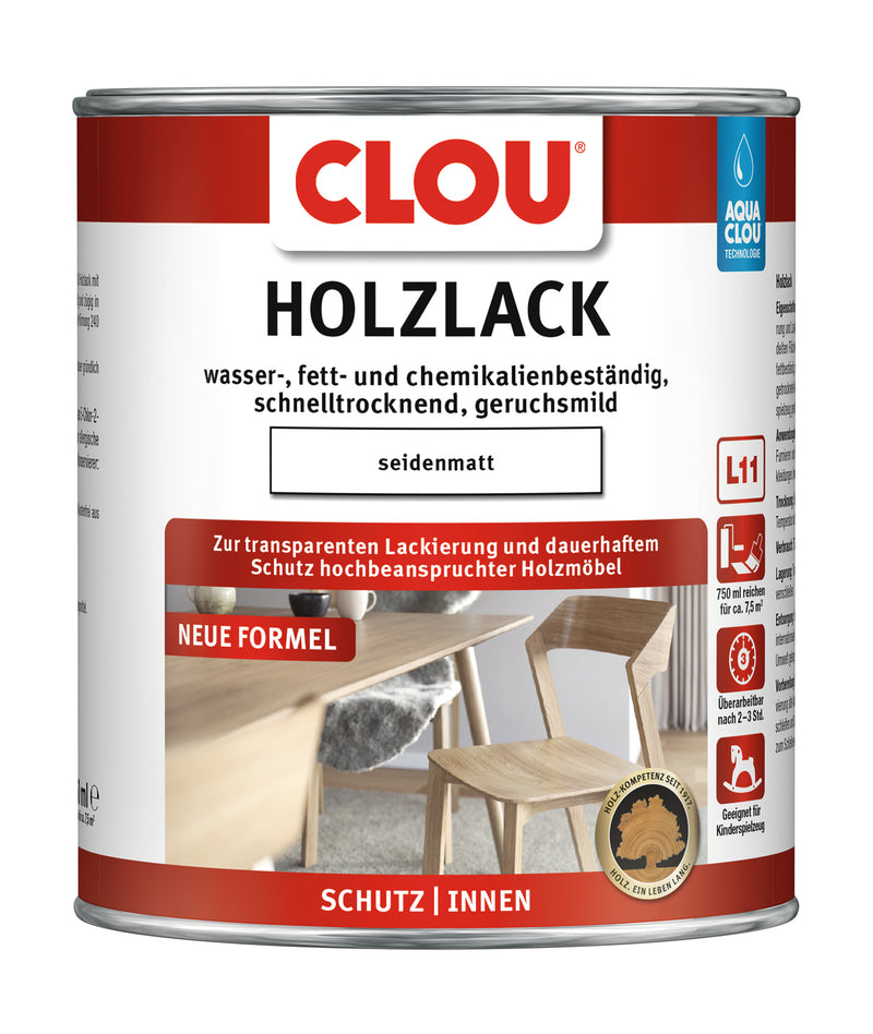 CLOU Holzlack Aqua sm. L11 transparent, Klarlack für innen