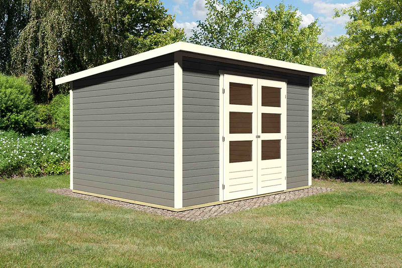 Karibu Gartenhaus Stockach 5 terragrau, Pultdach mit Doppelflügeltür