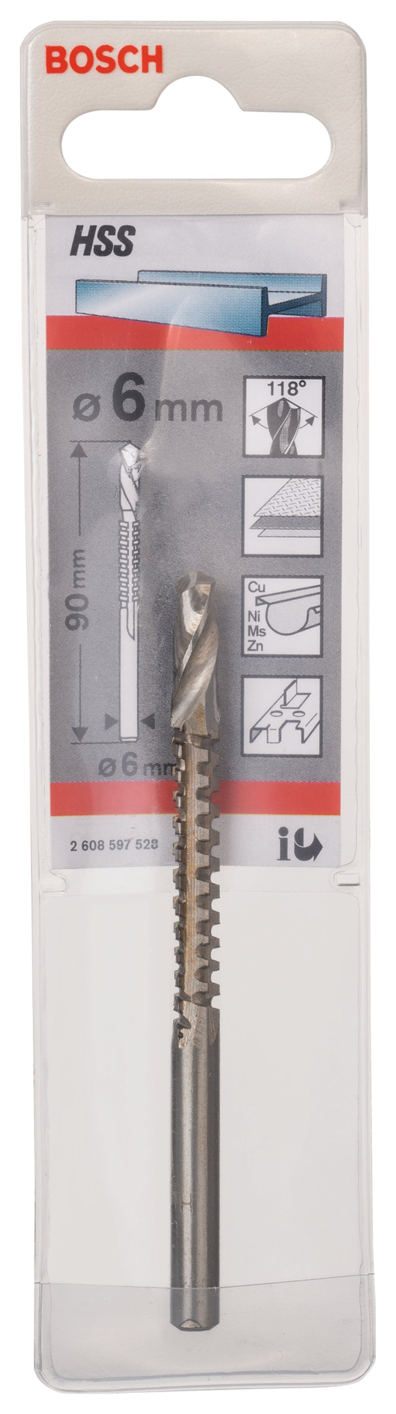 Bosch HSS-Fräsbohrer Spiralbohrer Ø 6 mm, Länge 90 mm