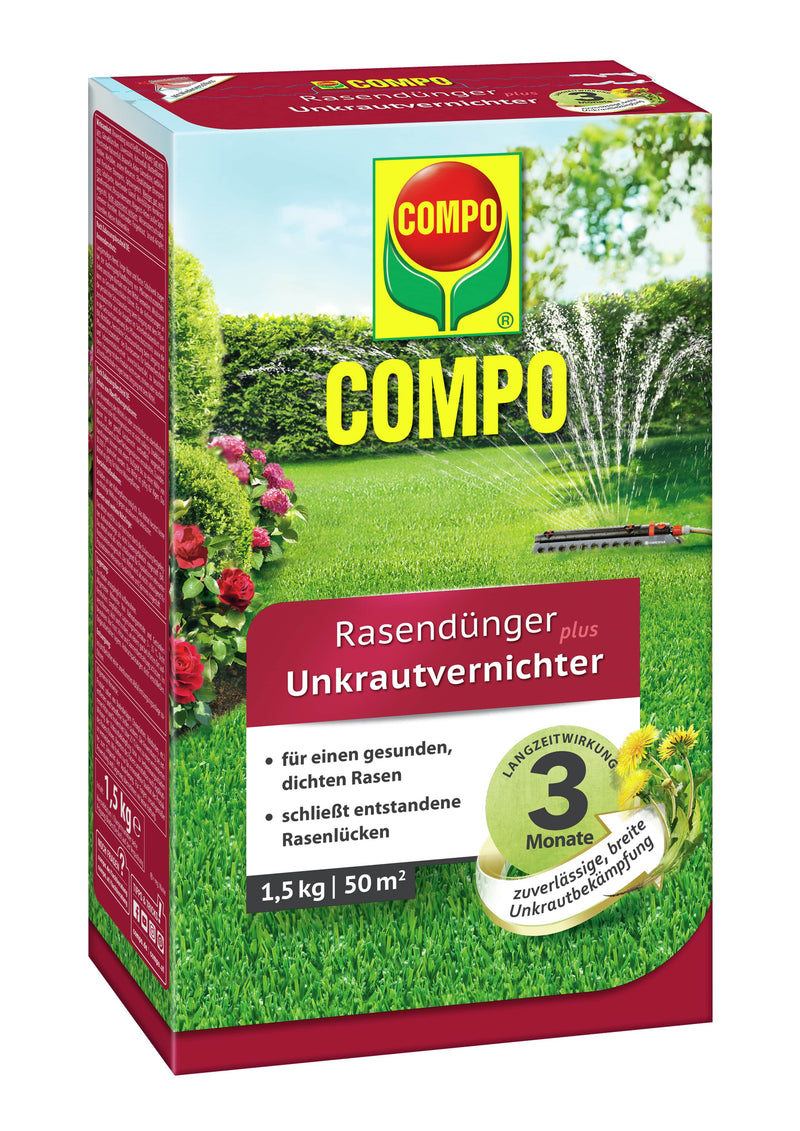 COMPO Rasendünger plus UV mit Unkrautvernichter, für Rasen