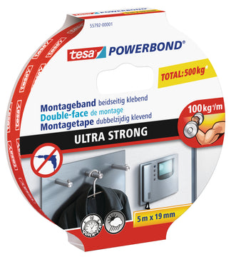 Tesa Powerbond Ultra Strong Montageband weiß, 19 mm x 5 m