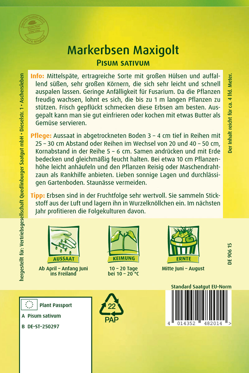 QUEDLINBURGER SAATGUT Markerbsen Maxigolt PG 4 Saatgut