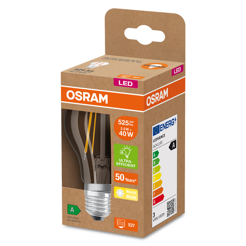 LEDVANCE Ultra CLA40 LED-Lampe klar Filament, warmweiß 3000K (E27)