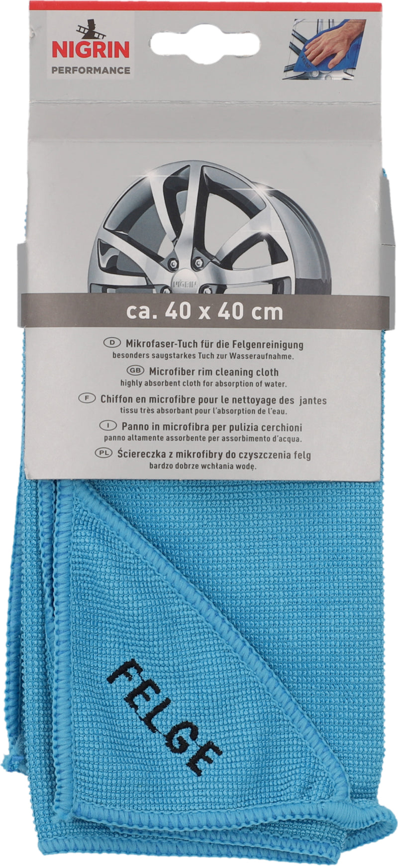 Nigrin Microfasertuch Felge PERFORMANCE, blau, 40 x 40 cm