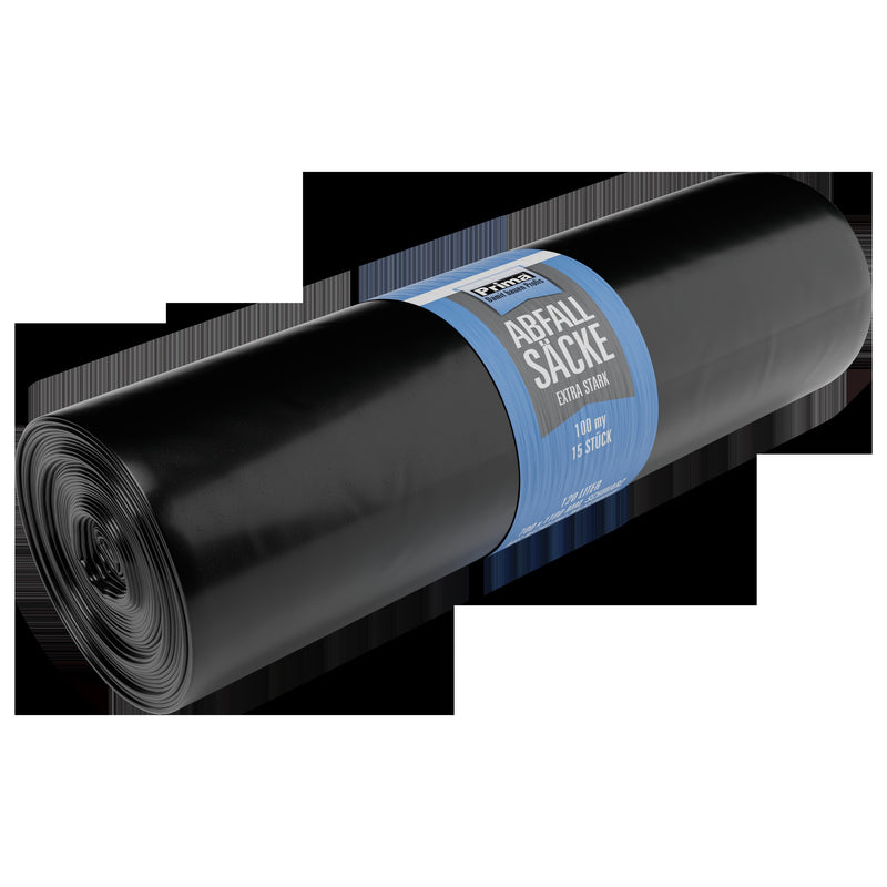 PRIMA Abfallsack schwarz 120 l LDPE Recycling, Flachsack auf Rolle
