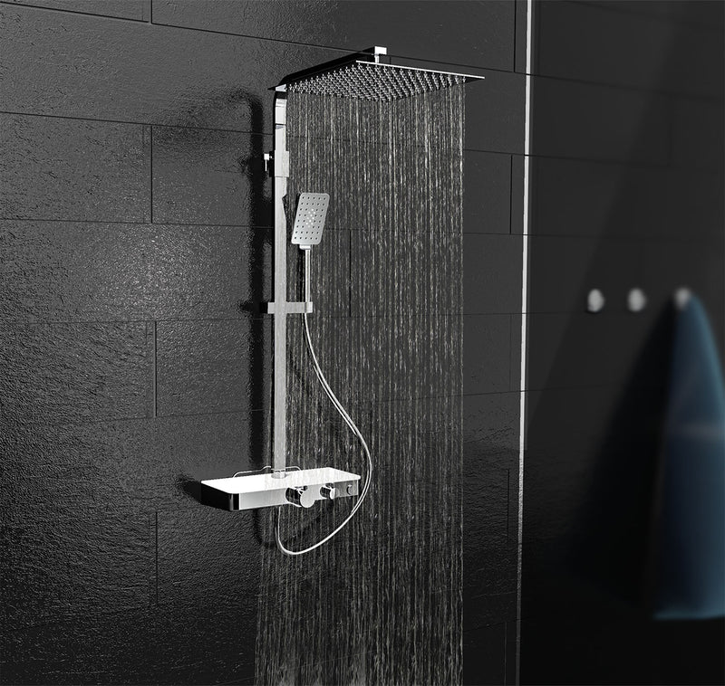 Schütte Ocean Duschsäule chrom/weiß mit Glasablage und Thermostatarmatur