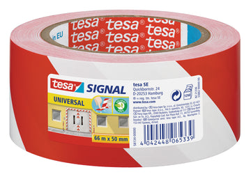 tesa Signal Markierungsklebeband Warnband rot/weiß, 50 mm x 66 m